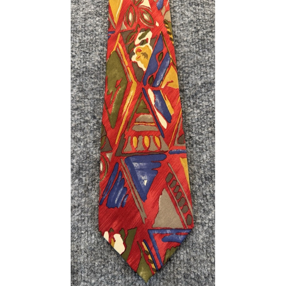 Ungaro Paris Made in Italy Silk Tie Red Abstract Art Print 3.75"